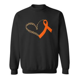 Leukemia Awareness Cancer Leopard Print Heart Orange Ribbon Sweatshirt | Mazezy