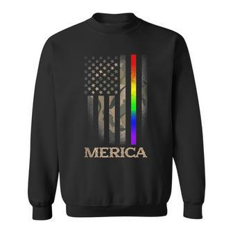 Lgbt Pride Rainbow Line Merica 4Th Of July Camo Us Flag Sweatshirt - Seseable