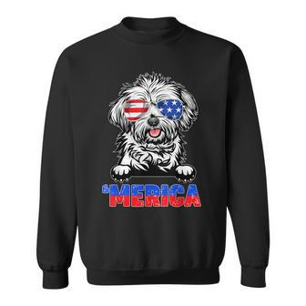 Lhasa Apso Dog With Merica Sunglasses 4Th Of July Funny Sweatshirt - Seseable