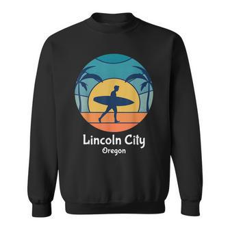 Lincoln City Oregon Surfing Surfer Vintage Sunset Surf Beach Sweatshirt - Seseable