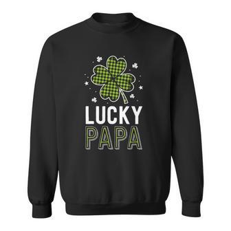 Lucky Papa Dad Green Buffalo Plaid St Patricks Day Matching Sweatshirt | Mazezy