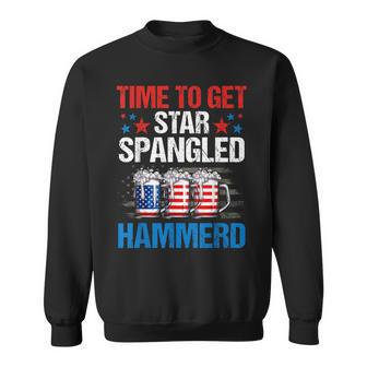 Mb35 Time To Get Star Spangled Hammered 4Th July Beer Lover Sweatshirt - Seseable