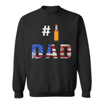 Mens 1 Dad Number One Fathers Day American Flag Beer Drinking Sweatshirt - Thegiftio UK