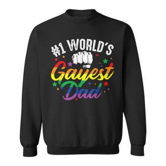 Mens 1 Worlds Gayest Dad Funny Fathers Day Lgbt Pride Rainbow 14 Shirt Sweatshirt | Favorety AU