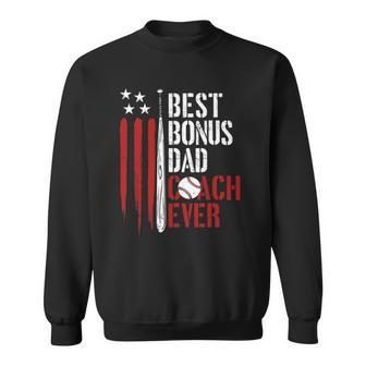 Mens Best Bonus Dad Coach Ever Proud Baseball Daddy American Flag Sweatshirt | Mazezy