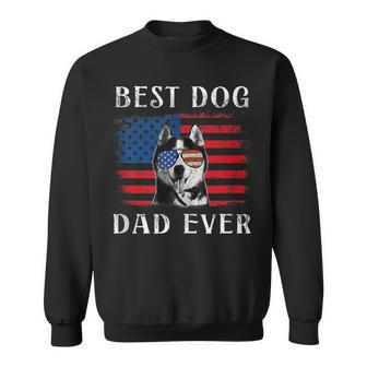 Mens Best Dog Dad Ever Husky American Flag 4Th Of July Sweatshirt - Seseable