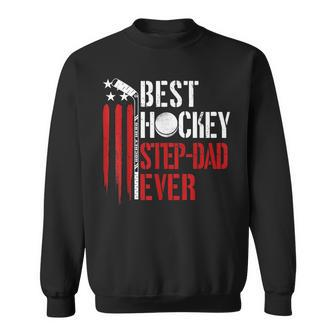 Mens Best Hockey Step Dad Ever Coach American Flag 4Th Of July Sweatshirt - Seseable