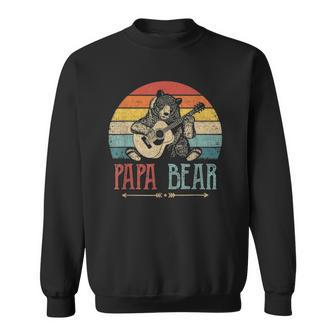 Mens Cute Papa Bear Vintage Fathers Day Retro Dad Guitar Sweatshirt | Mazezy