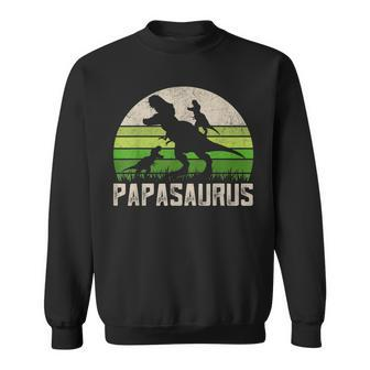 Mens Funny Grandpa Papasaurus Dinosaur 2 Kids Fathers Day Sweatshirt - Seseable