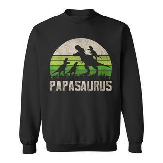 Mens Funny Grandpa Papasaurus Dinosaur 3 Kids Fathers Day Sweatshirt - Seseable