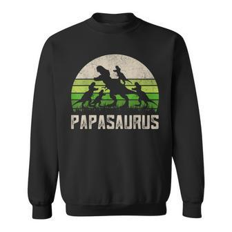 Mens Funny Grandpa Papasaurus Dinosaur 4 Kids Fathers Day Sweatshirt - Seseable