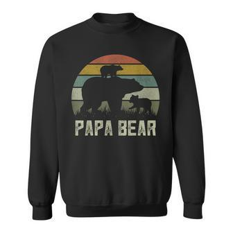 Mens Funny Papa Bear Cub 2 Kids Fathers Day Grandpa Sweatshirt - Seseable