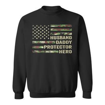 Mens Husband Daddy Protector Hero Fathers Day Flag Gift Sweatshirt | Mazezy