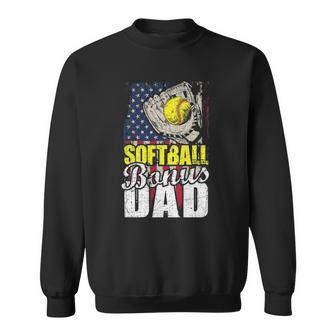 Mens Patriotic Softball Bonus Dad 4Th Of July Sweatshirt | Mazezy