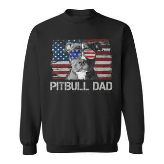 Mens Pitbull Dad American Flag 4Th Of July Patriotic Dog Lover Sweatshirt - Seseable