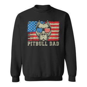 Mens Pitbull Dad American Pit Bull Dog Us Flag 4Th Of July Sweatshirt - Seseable