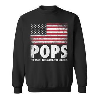 Mens Pops The Man Myth Legend Fathers Day 4Th Of July Grandpa Sweatshirt - Seseable