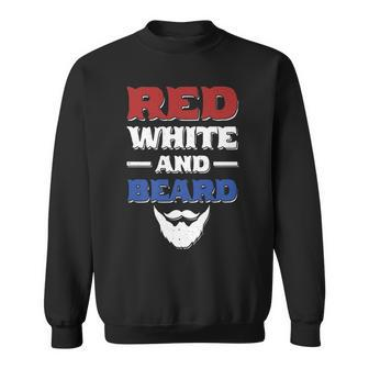 Mens Red White And Beard Funny 4Th Of July Bearded Dad Husband Sweatshirt - Seseable