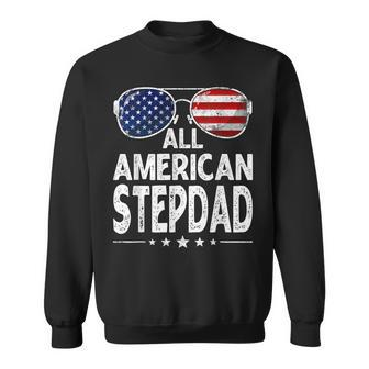 Mens Retro Fathers Day Family All American Stepdad 4Th Of July Sweatshirt - Seseable