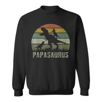 Mens T-Rex Dino 2 Kids Rawr Grandpa Papasaurus Dinosaur Sweatshirt - Seseable