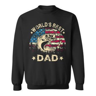 Mens Worlds Best Fishing Dad T 4Th Of July American Flag Sweatshirt - Seseable