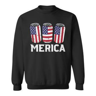Merica American Us Flag Cans Memorial Day 4Th Of July Men Sweatshirt - Seseable