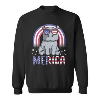 Merica Hippopotamus American Flag 4Th Of July Hippo Sweatshirt | Mazezy