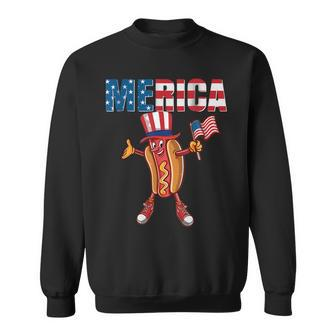 Merica Hot Dog 4Th Of July Dad Gift American Flag And Hotdog Sweatshirt - Seseable
