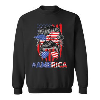 Mom Life Messy Bun America Flag Mothers Day Gift 4Th Of July Sweatshirt - Seseable