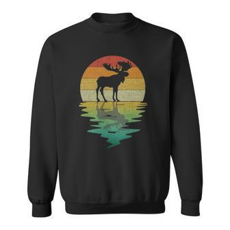Moose Silhouette Sunset Retro Vintage 70S Nature Lover Sweatshirt - Thegiftio UK