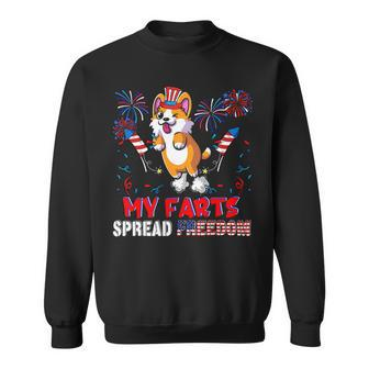 My Farts Spread Freedom Funny American Flag Corgi Fireworks Sweatshirt - Monsterry UK