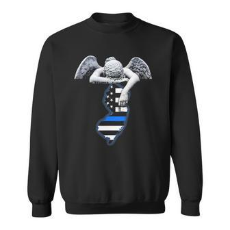 New Jersey Thin Blue Line Flag And Angel For Law Enforcement Sweatshirt