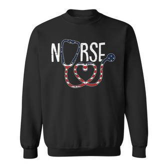 Nurse 4Th Of July American Flag Stethoscope Registered Rn T-Shirt Sweatshirt - Seseable