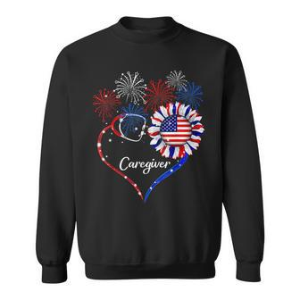 Patriotic Caregiver Sunflower 4Th Of July American Flag Love Sweatshirt - Seseable