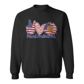 Peace Love America 4Th July Patriotic Sunflower Heart Sign Sweatshirt - Seseable
