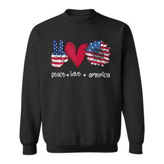 Peace Love America 4Th July Patriotic Sunflower Heart Sign V2 Sweatshirt - Seseable
