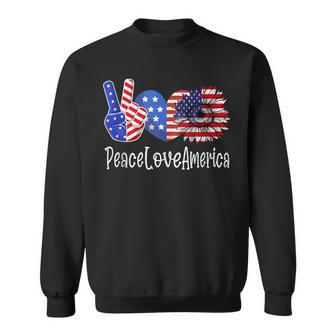 Peace Love America 4Th July Patriotic Sunflower Heart Sign V4 Sweatshirt - Seseable
