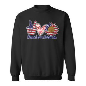 Peace Love America 4Th July Patriotic Sunflower Heart Sign V5 Sweatshirt - Seseable