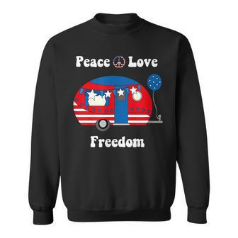 Peace Love And Freedom Rv Camper Graphic 4Th Of July Sweatshirt - Seseable