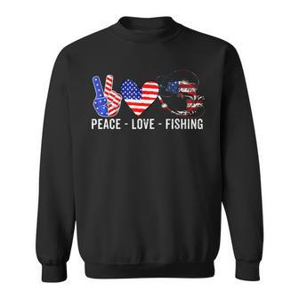 Peace Love Fishing America 4Th July Patriotic Heart Sign Sweatshirt - Seseable