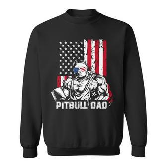 Pitbull Dad Muscle Pet Dog Lover American Flag 4Th Of July Sweatshirt - Seseable