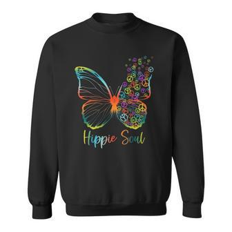 Pretty Hippie Soul Butterfly With Peace Signs Hippie Sweatshirt | Mazezy