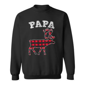 Red Plaid Papa Reindeer Top Matching Family Christmas Pj Sweatshirt | Mazezy