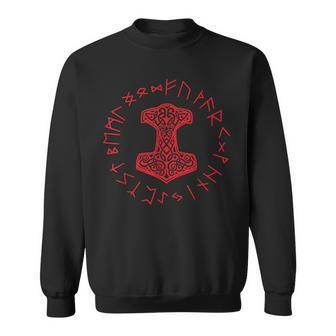 Red Viking Mjolnir And Norse Rune Wheel Sweatshirt - Thegiftio UK