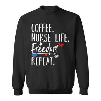 Red White And Blue 4Th Of July Nurse Coffee And Freedom Sweatshirt - Seseable