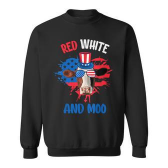 Red White And Moo Patriotic Cow Farmer 4Th Of July  Sweatshirt
