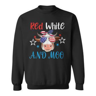 Red White And Moo Patriotic Cow Usa Flag 4Th Of July Farmer Sweatshirt - Seseable