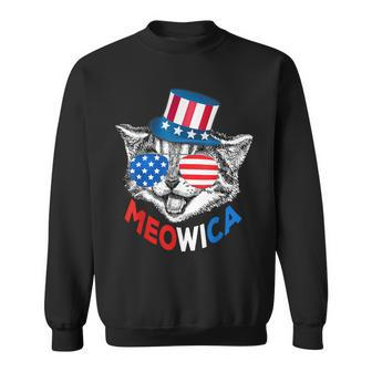 Red White Blue Patriotic Cat 4Th July Meowica American Flag Sweatshirt - Seseable