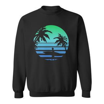 Retro Water Sport Surfboard Palm Tree Sea Tropical Surfing Sweatshirt | Mazezy