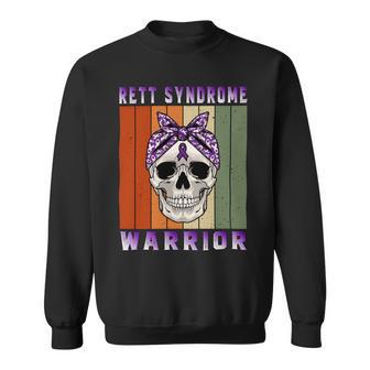 Rett Syndrome Warrior Skull Women Vintage Purple Ribbon Rett Syndrome Rett Syndrome Awareness Sweatshirt | Favorety